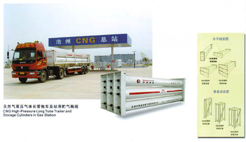 CNG High-Pressure Long Tube Trailer and Storage Cylinder in Gas Station